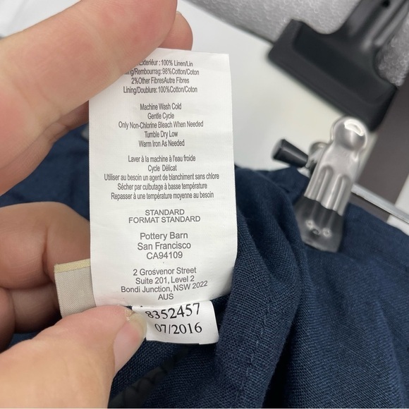 Pottery Barn Belgian Flax Linen Floral Stitch standard Sham Blue - Picture 5 of 5